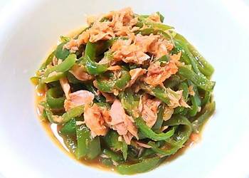 Easiest Way to Cook Appetizing Green Pepper and Tuna with Grated Carrot Ponzu