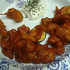 A picture of Hungarian paprikash inspired deep fried vegetables.