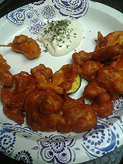 A picture of Hungarian paprikash inspired deep fried vegetables.