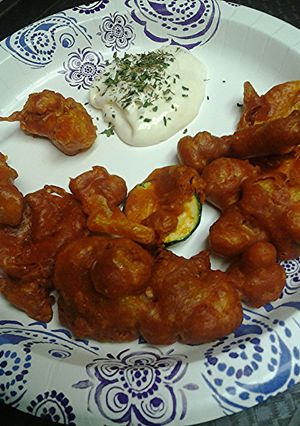 A picture of Hungarian paprikash inspired deep fried vegetables.