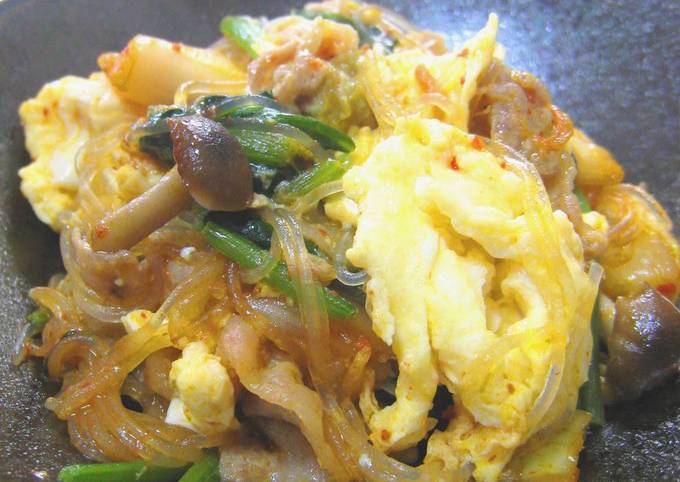 Pork, Egg, Spinach, Glass Noodles & Kimchi Stir-fry