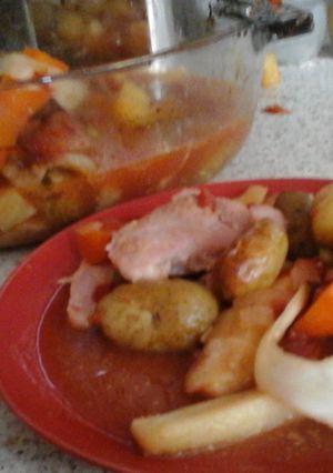 A picture of My Sweet & Tangy Roast Gammon Veg Bake 😁.