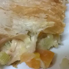 A picture of Cheesy chicken veggie pie.