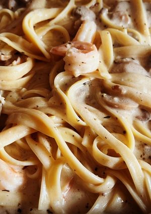 A picture of Creamy Shrimp and Mushroom Fettuccine.