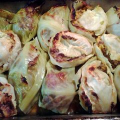 A picture of cabbage surprise in the oven.