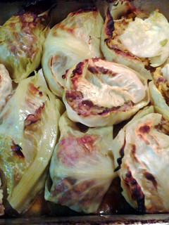 A picture of cabbage surprise in the oven.