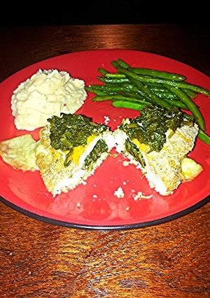 A picture of DJ one's mozzarella spinach stuffed chicken breast.