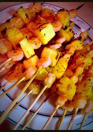 A picture of Lemony Garlic Shrimp & Pineapple Kabobs.