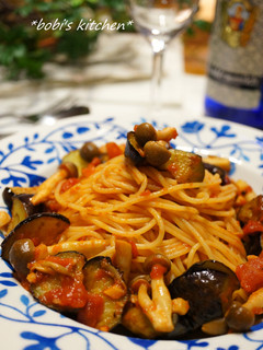 A picture of Pasta with Eggplant and Tomato Sauce.