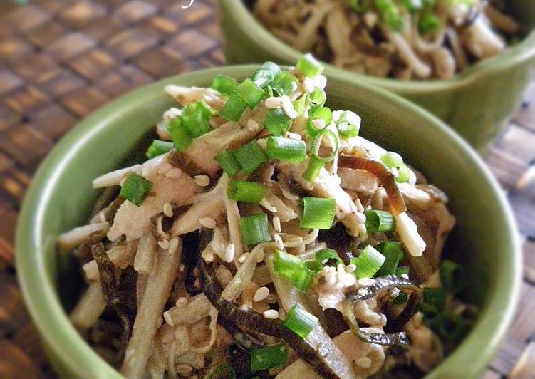 Recipe of Speedy Umami-Rich Mixed Shio-Konbu, Steamed Chicken and Burdock Root