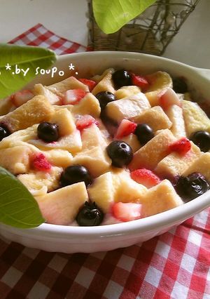 A picture of Sweet Temptation! Microwaved Bread Pudding.