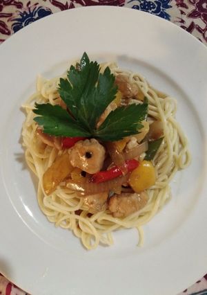 Foto resep Spaghetti Ayam Lada Hitam