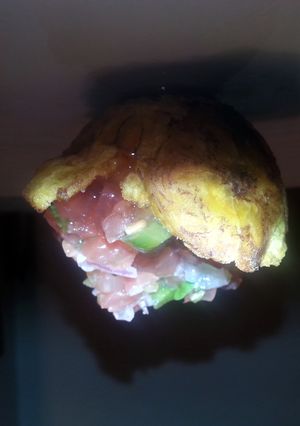 A picture of Tostones rellenos ( Stuffed fried plantain).