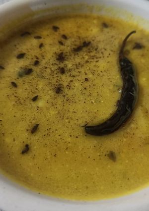 A picture of Leftover boondi raita kadhi.