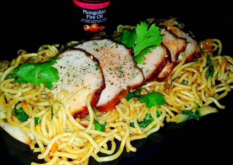 Recipe of Award-winning Mike&#39;s Garlic Pork &amp; Mongolian Fire Noodles