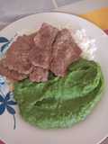 Puré de espinacas con bistec