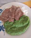 Puré de espinacas con bistec