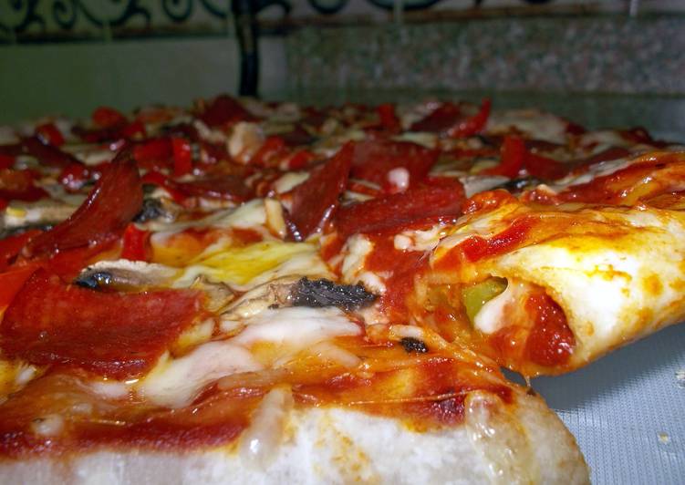 Steps to Prepare Ultimate Spicy Pepperoni Stuffed Crust Pizza