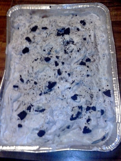 A picture of Oreo cookies n cream poke cake.