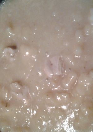 A picture of chicken and dumplings skunks style.