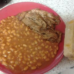 A picture of A simple way to make pulled pork and BBQ Beans.