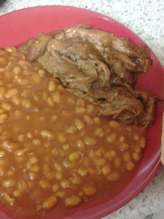 A picture of A simple way to make pulled pork and BBQ Beans.