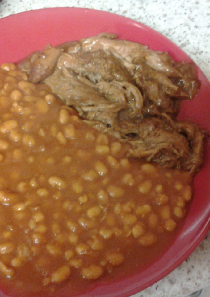 A picture of A simple way to make pulled pork and BBQ Beans.