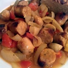 A picture of Vickys Cuban-Style Sausage Casserole, GF DF EF SF NF.