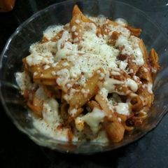 A picture of Red sauce pasta.