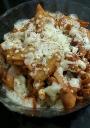 A picture of Red sauce pasta.