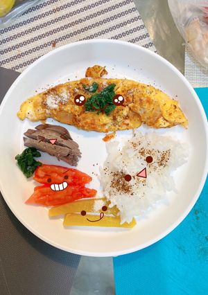 รูปของ ข้าว ออมเล็ตมะเขือเทศมันหวาน ตับย่าง (เบบี๋) blw