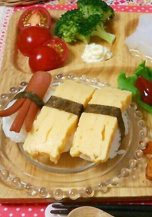 A picture of Homemade Egg Nigiri Sushi (great for kids!).