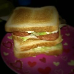A picture of A.l.s (avocado, lettuce and spam) sandwich.