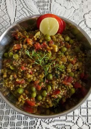 A picture of Bajra,moong and peas khichdi.