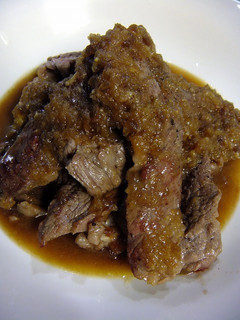 A picture of Soft Beef Steak with Wasabi Sauce.