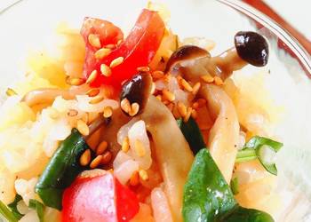 Easiest Way to Cook Tasty Rice Salad with Tomatoes Shimeji Mushrooms and Watercress