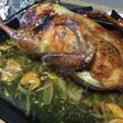 Pato relleno asado con mandarinas
