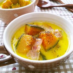A picture of Kabocha Squash and Bacon in Buttery Milk Soup.