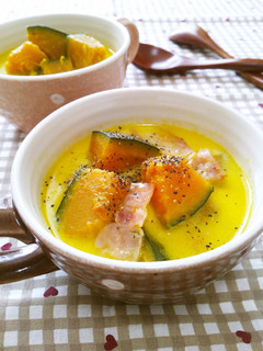 A picture of Kabocha Squash and Bacon in Buttery Milk Soup.