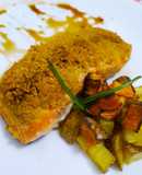 Salmón con costra de parmesano y salsa de soja agridulce