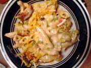 A picture of baked macaroni and cheese
