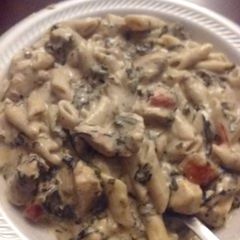 A picture of Spinach chicken alfredo.