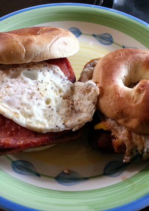 A picture of Ruben 213 Bagel Breakfast Sandwich.