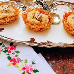 A picture of Shahi Paneer Kunafa Pudding.