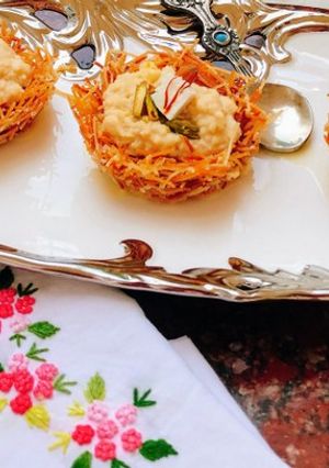 A picture of Shahi Paneer Kunafa Pudding.