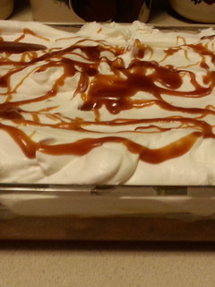 A picture of Apple Spice Cake with Homemade Salted Caramel Sauce.