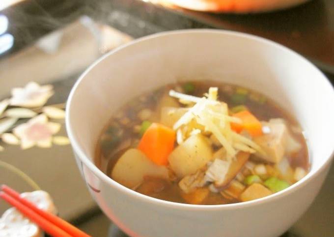 Steps to Prepare Homemade Slightly Spicy Rikyu-jiru, A Shojin Ryori Soup With Red Miso