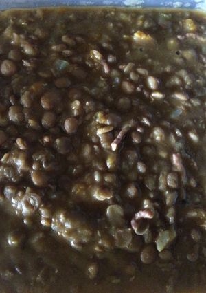 Una foto de Lentejas guisadas con zapallo carne y longaniza