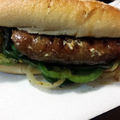 A picture of Italian Sausage and Peppers Sandwich.