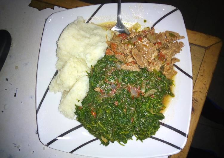 Easiest Way to Prepare Super Quick Homemade Ugali, managu and beef